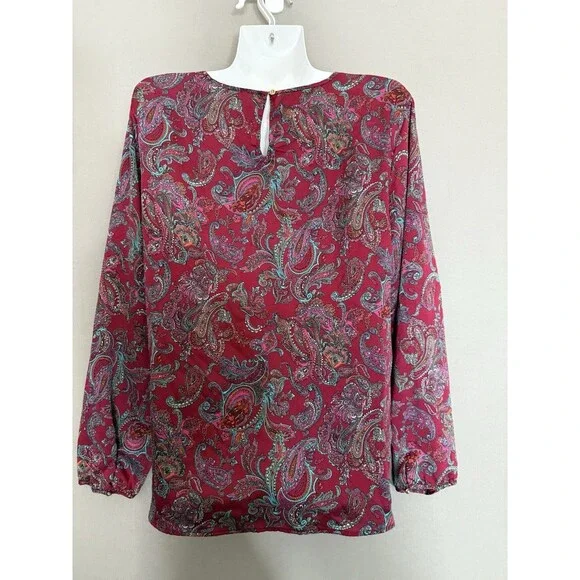 Talbots Paisley Blouse Extra Large XL Multicolor Womens Ruffles Long Sleeve - Picture 2 of 7